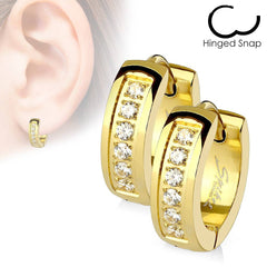 Pair of Gold Plated 316L Surgical Steel CZ Lined Hinged Earring Hoops