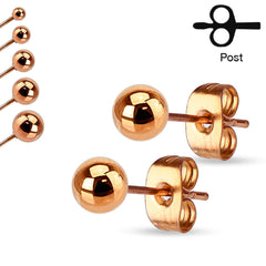 Pair of High Polished 316L Surgical Steel Rose Gold PVD Ball Stud Earrings