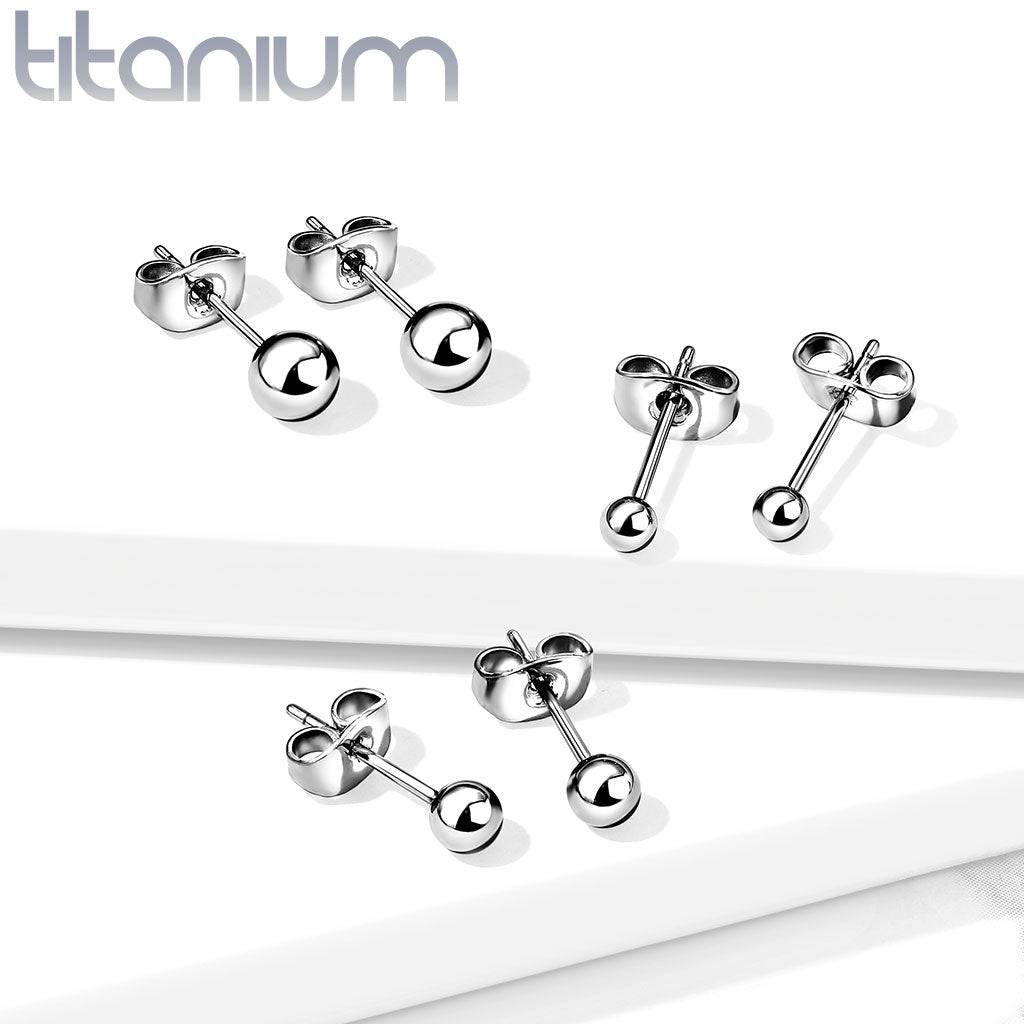 Pair of Implant Grade Titanium Ball Stud Earrings