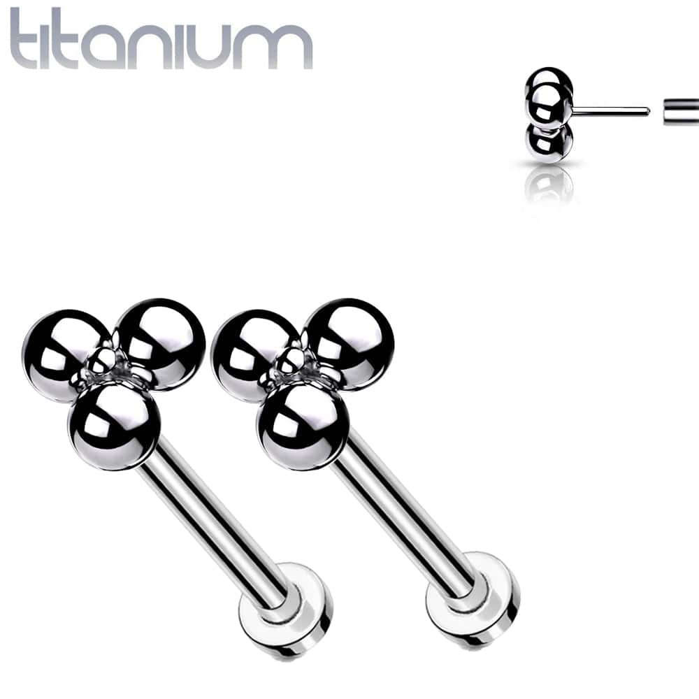 Pair of Implant Grade Titanium Threadless Dainty Trillium Earring Studs with Flat Back