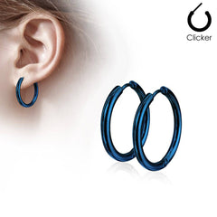Pair of Thin Blue Surgical Steel Earring Hoops
