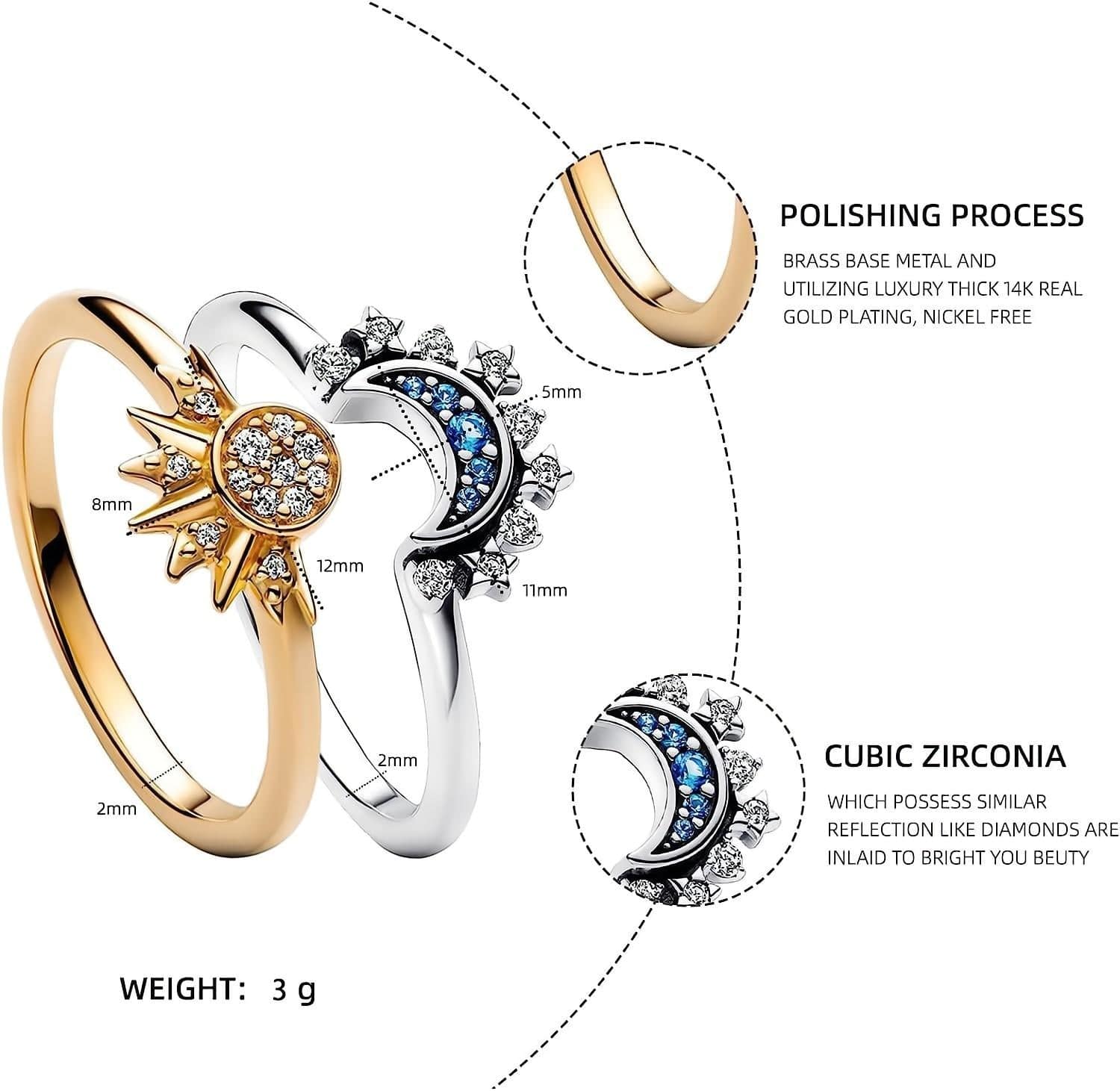 Pandora CZ Inlaid Sun And Moon Stackable Ring