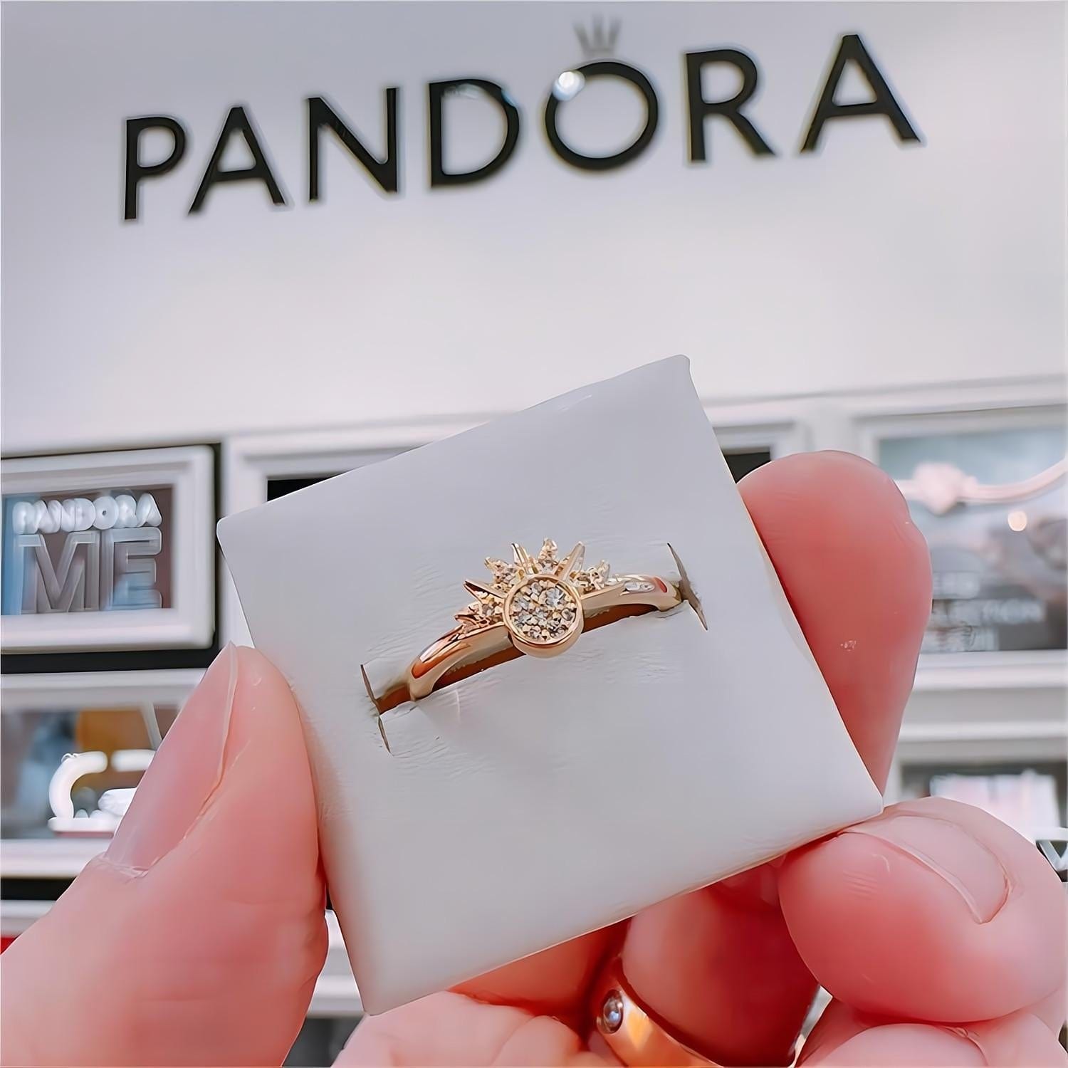 Pandora CZ Inlaid Sun And Moon Stackable Ring