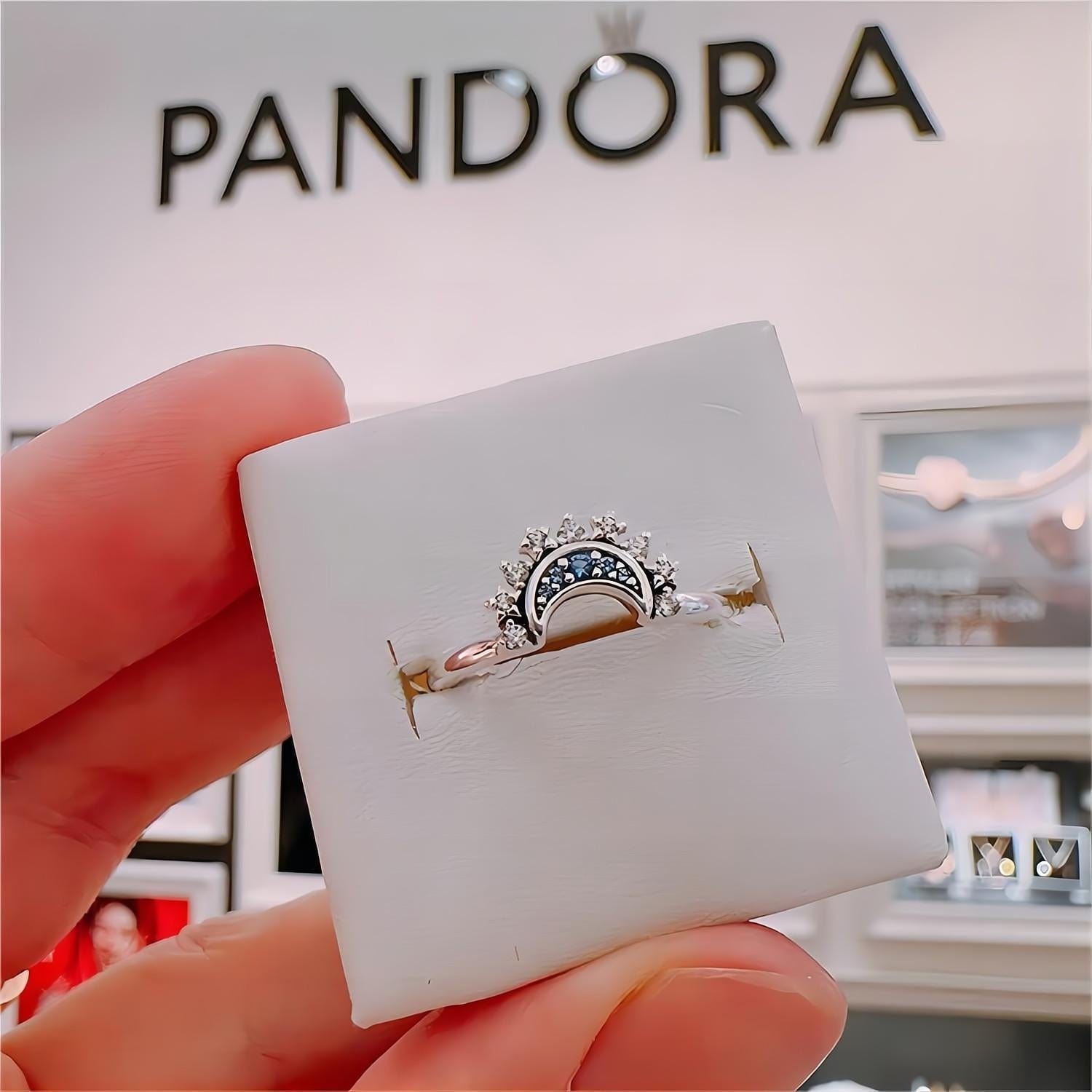 Pandora CZ Inlaid Sun And Moon Stackable Ring