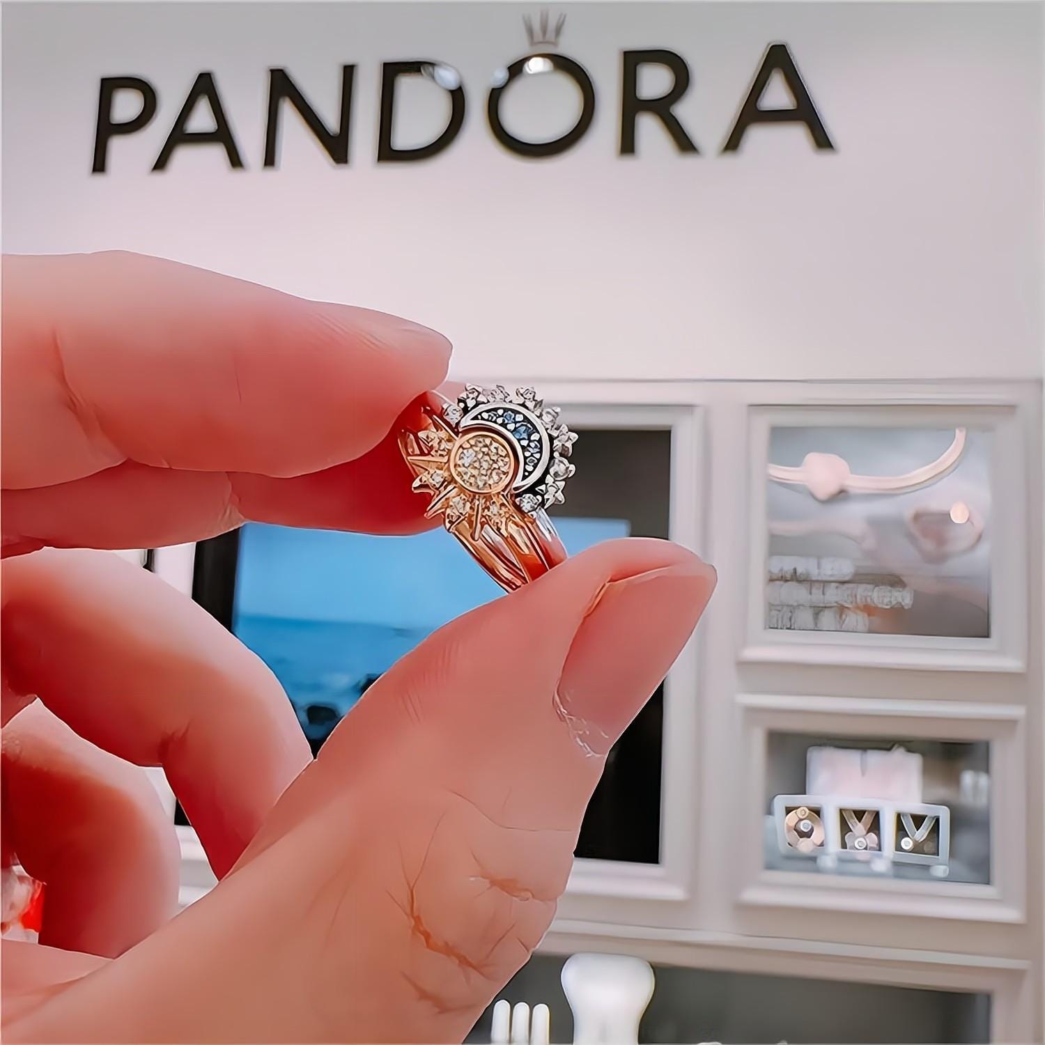 Pandora CZ Inlaid Sun And Moon Stackable Ring