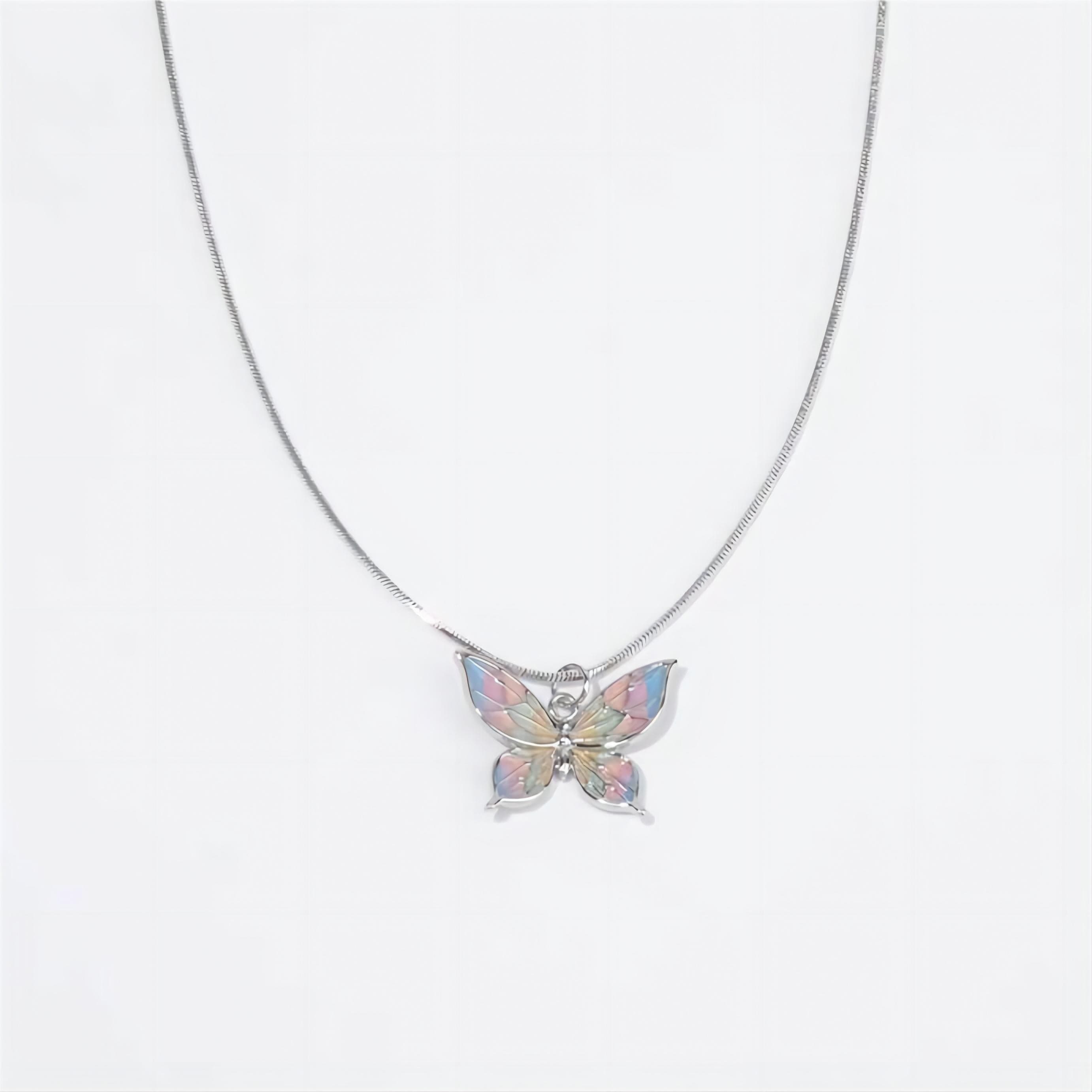 Pink Enamel Butterfly Necklace