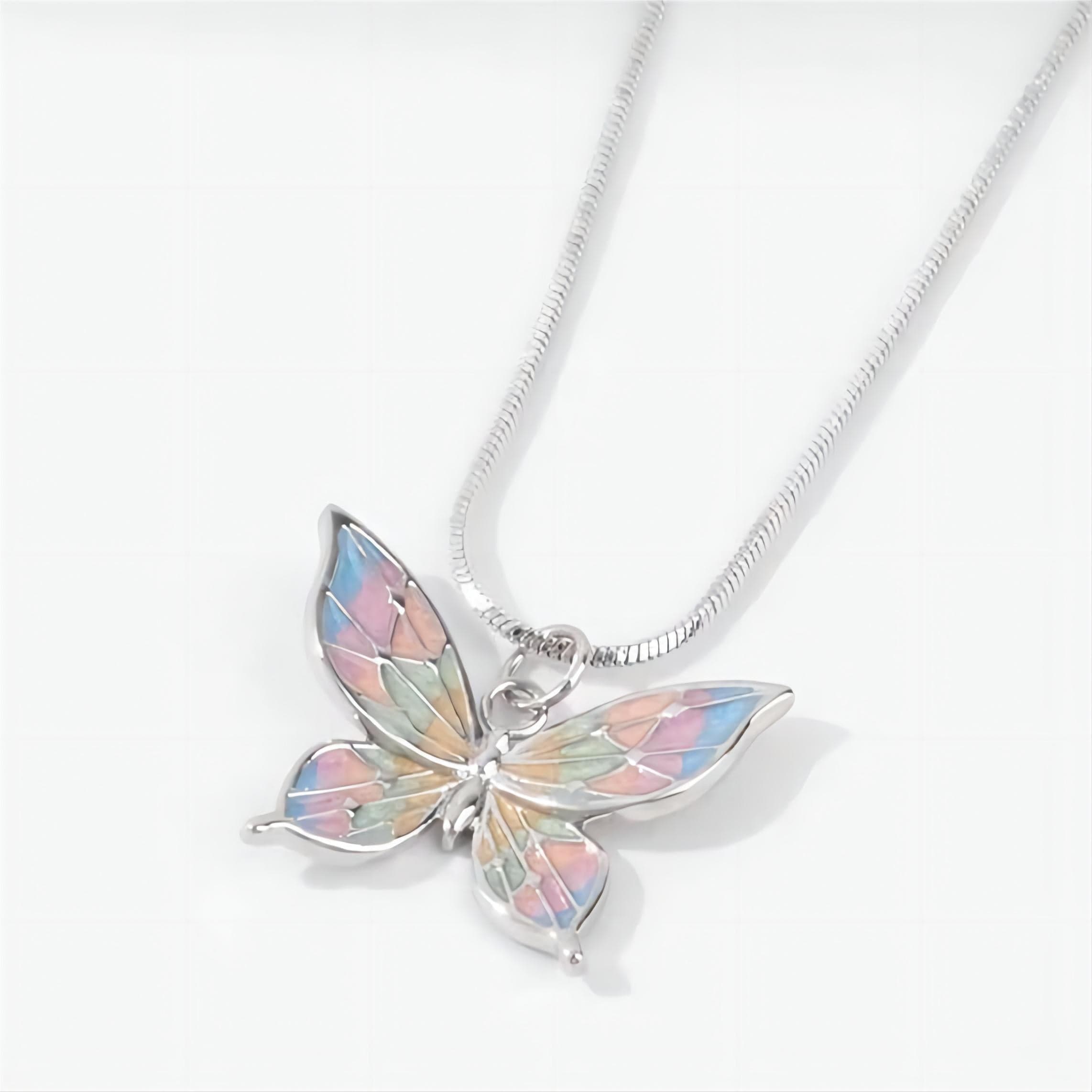 Pink Enamel Butterfly Necklace