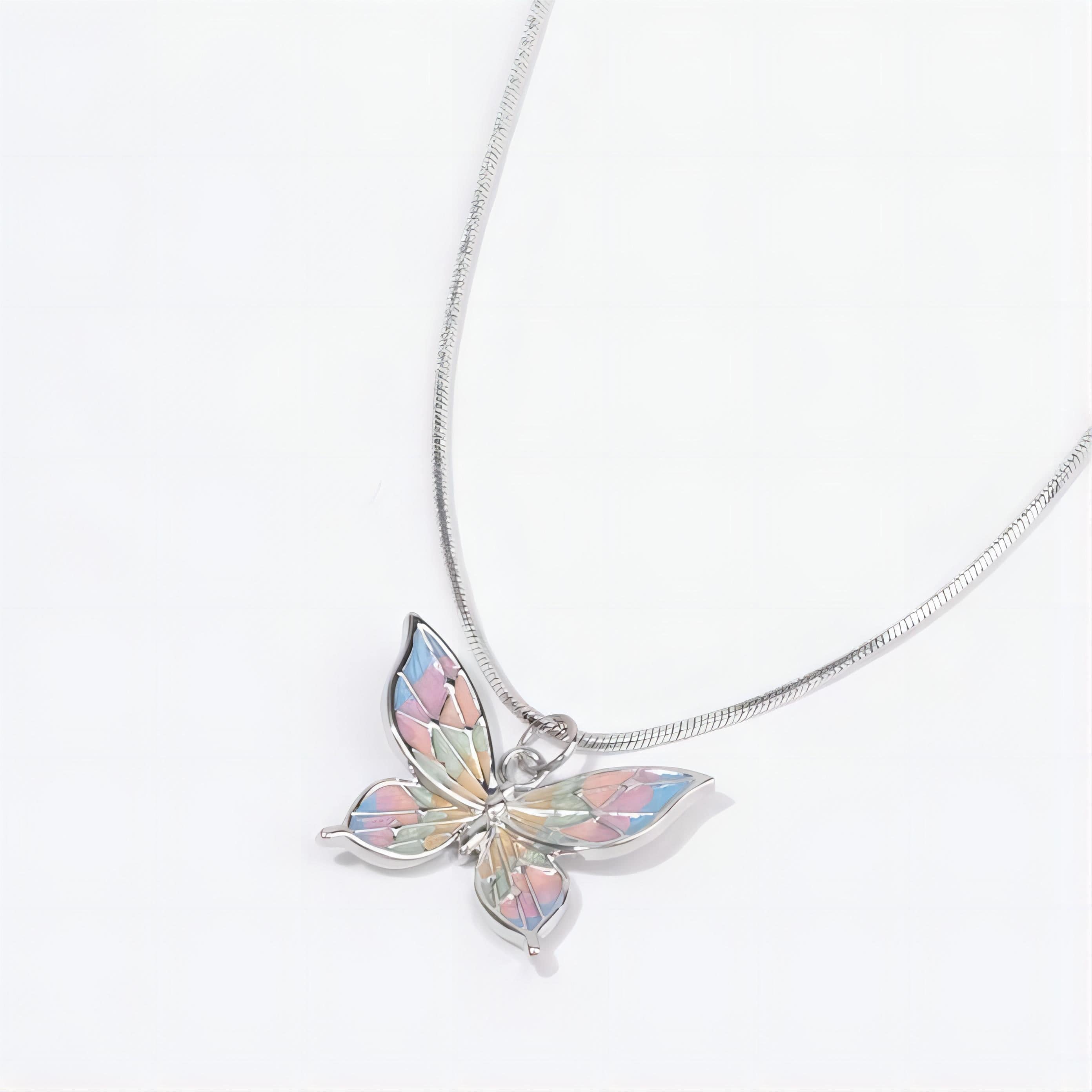 Pink Enamel Butterfly Necklace