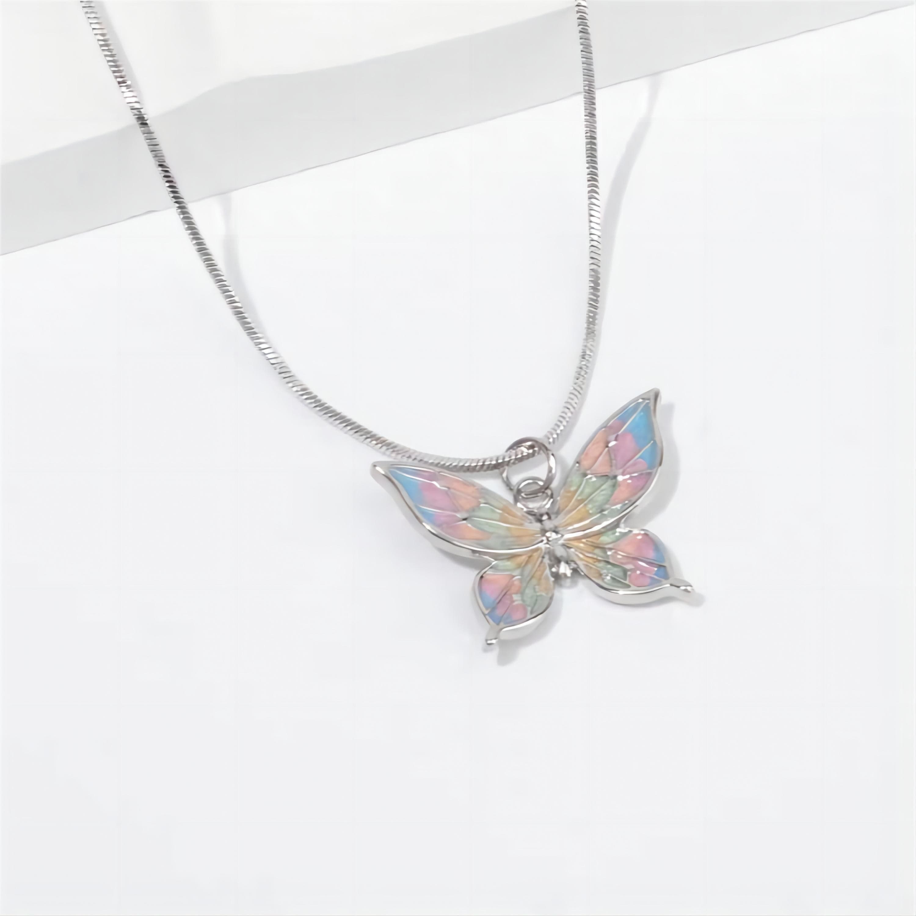 Pink Enamel Butterfly Necklace