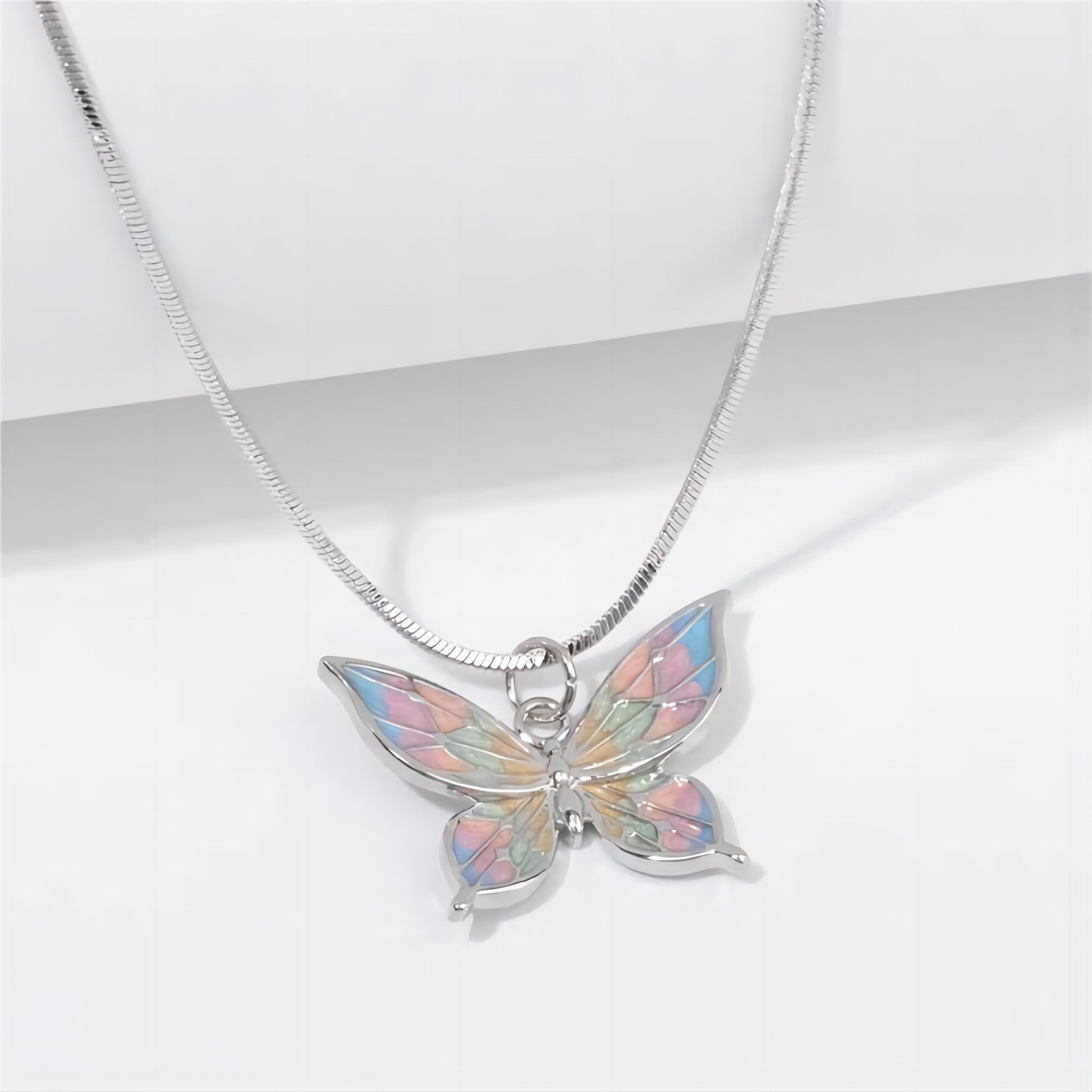 Pink Enamel Butterfly Necklace