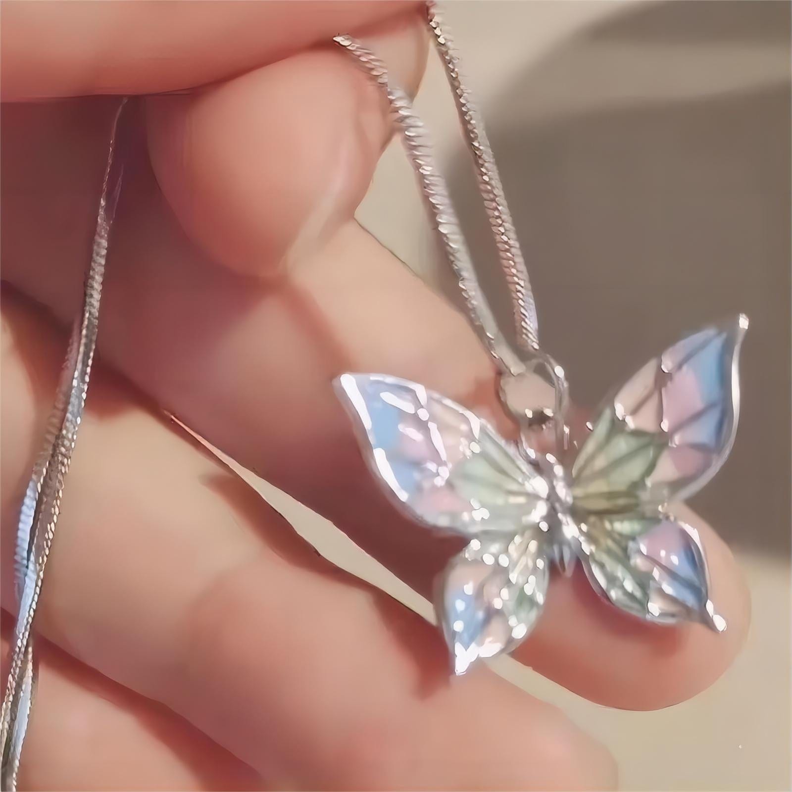 Pink Enamel Butterfly Necklace