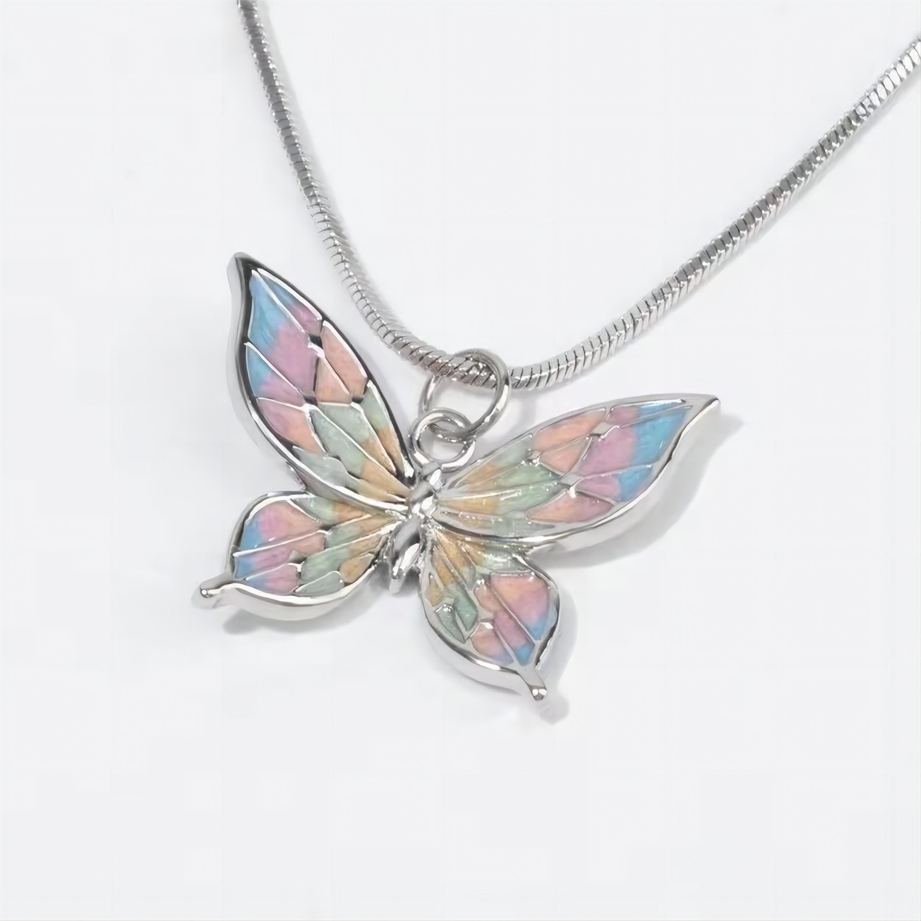 Pink Enamel Butterfly Necklace