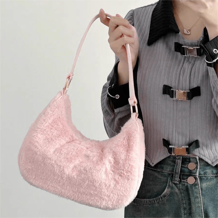 Pink Plush One Shoulder Tote Bag