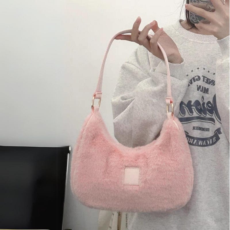 Pink Plush One Shoulder Tote Bag