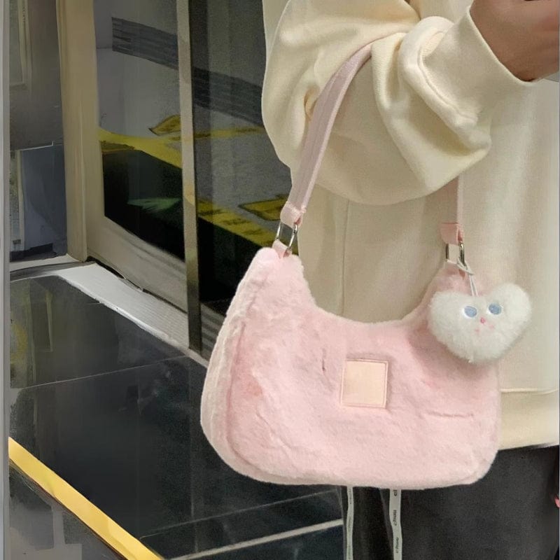 Pink Plush One Shoulder Tote Bag