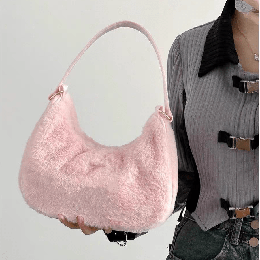 Pink Plush One Shoulder Tote Bag