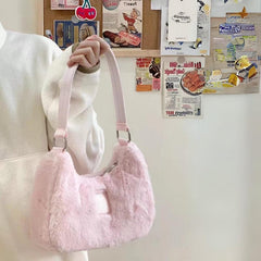 Pink Plush One Shoulder Tote Bag