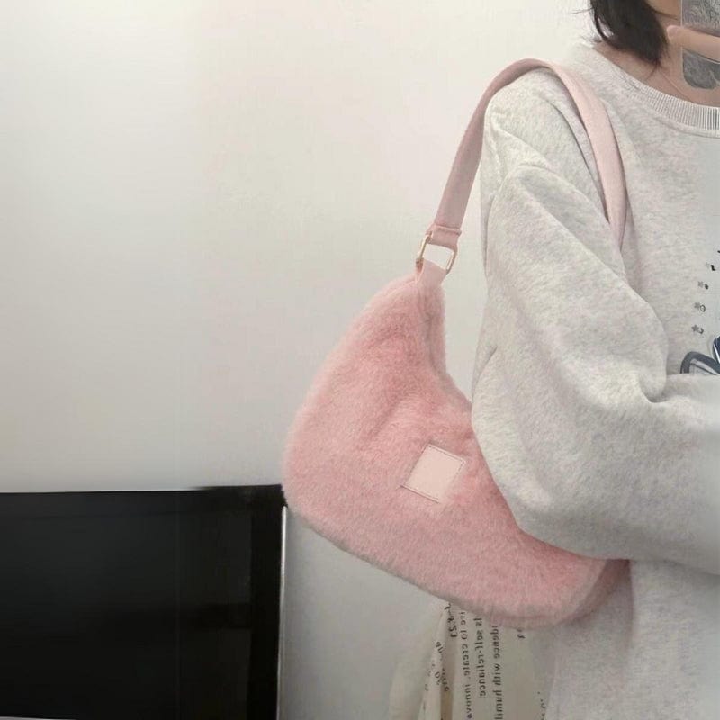 Pink Plush One Shoulder Tote Bag