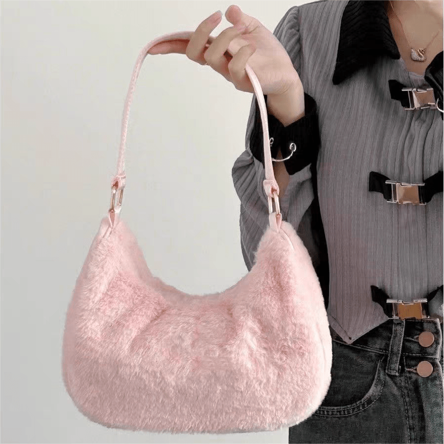 Pink Plush One Shoulder Tote Bag