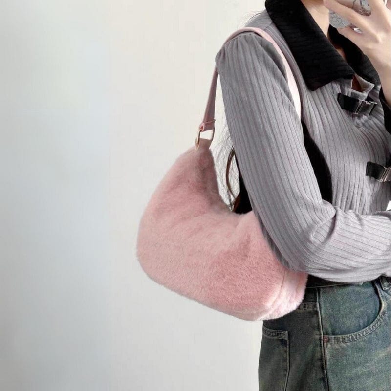 Pink Plush One Shoulder Tote Bag