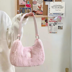 Pink Plush One Shoulder Tote Bag