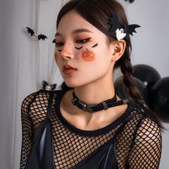 Punk Embossed Buckle Leather Collar Choker