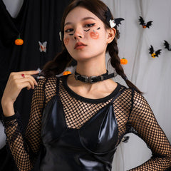 Punk Embossed Buckle Leather Collar Choker