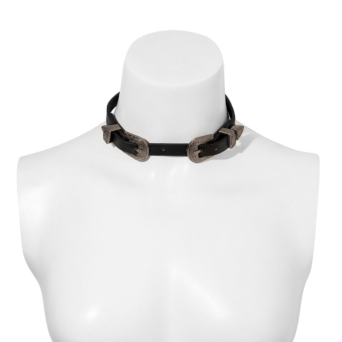 Punk Embossed Buckle Leather Collar Choker