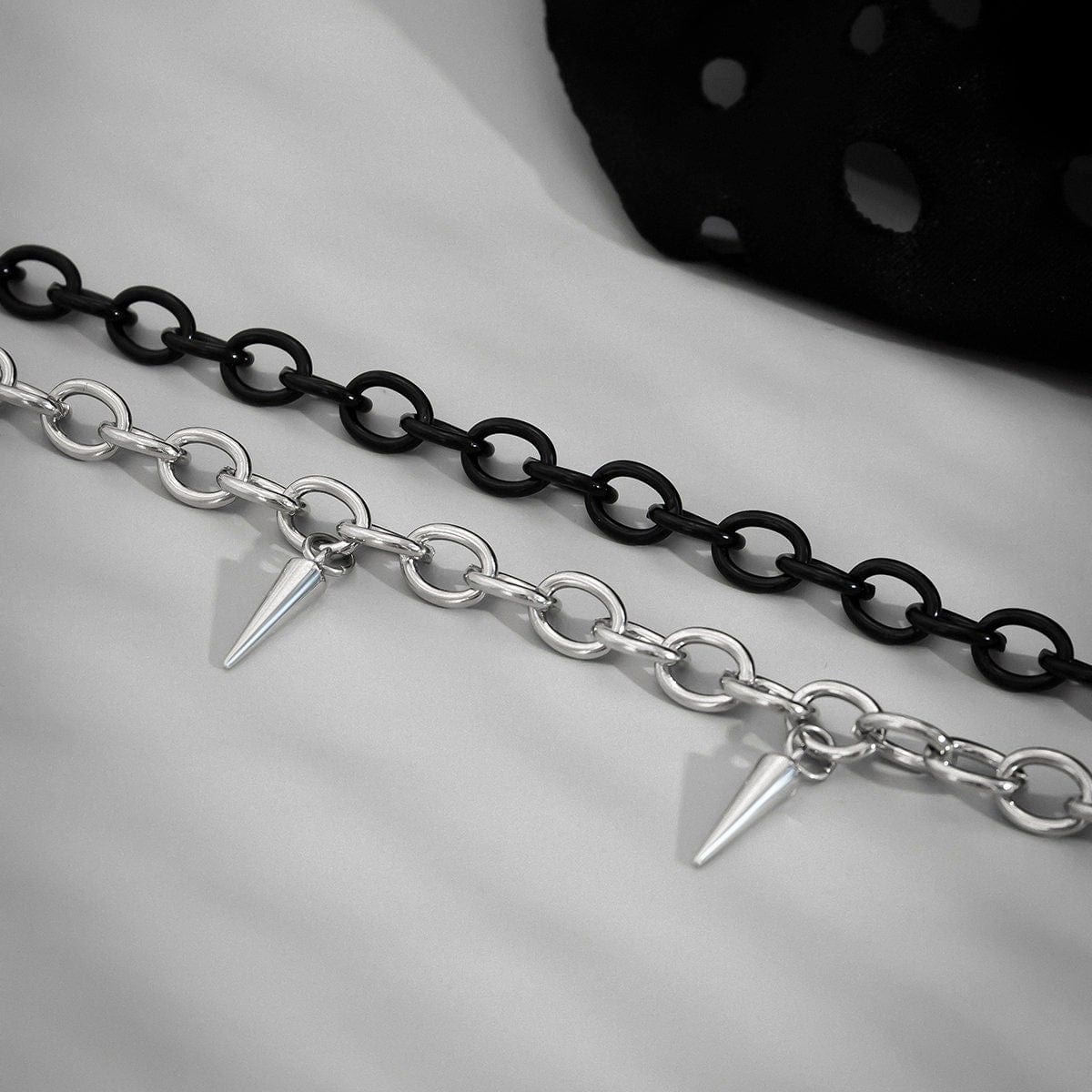 Punk Layered Spike Tassel Cable Chain Choker Necklace Set