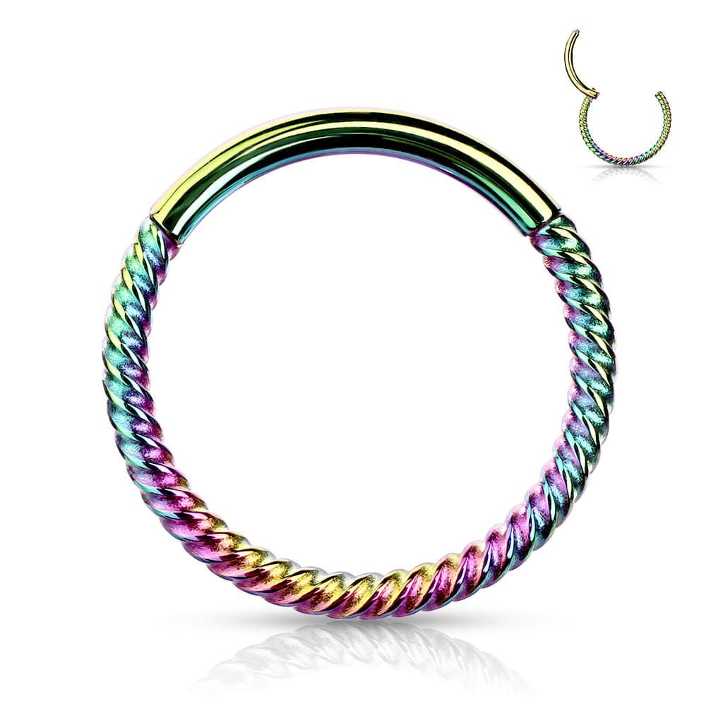 Rainbow Surgical Steel Multi Use Braided Twisted Hinged Hoop Ring Clicker