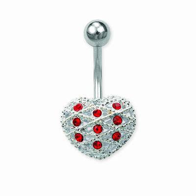 Red CZ Spotted Gem Heart Belly Button Navel Ring