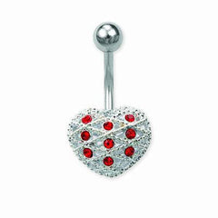 Red CZ Spotted Gem Heart Belly Button Navel Ring