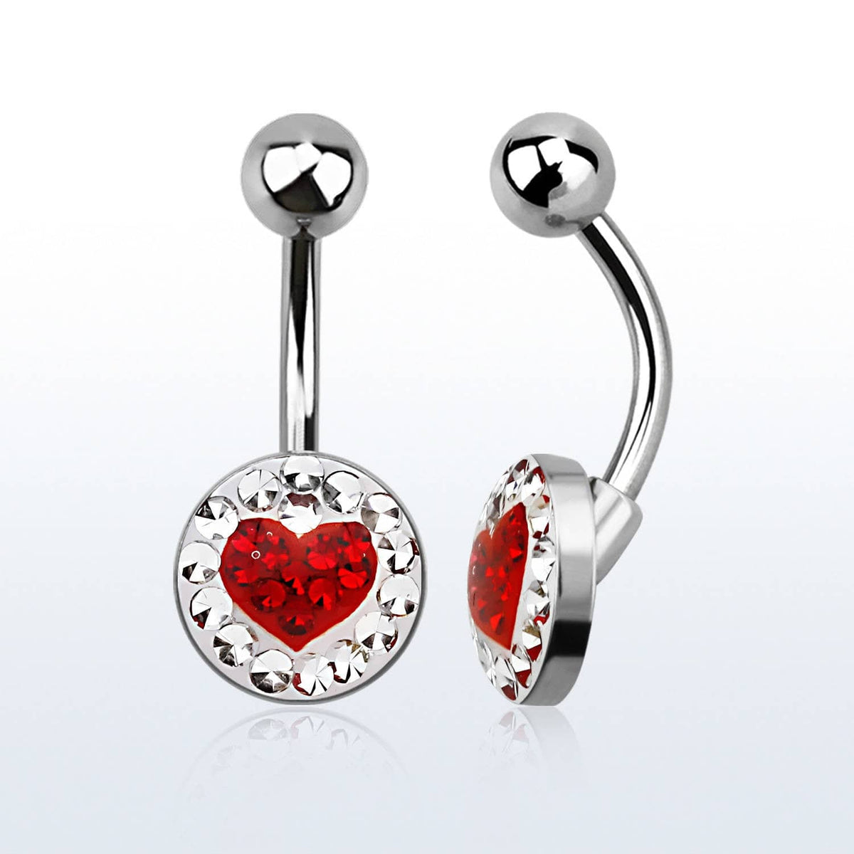 Red Epoxy Coated Crystal Heart Belly Button Navel Ring