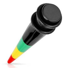Red,Yellow,and Green Rasta Stripe Acrylic Ear Taper Stretcher Expander with 2-O-rings