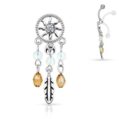 Bauchnabelpiercing im Vintage-Stil mit Traumfänger-Motiv
