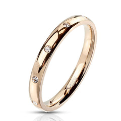 Rose Gold IP Stainless Steel Flush White CZ Dome Ring