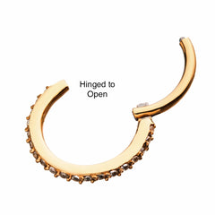 Rose Gold Plated Surgical Steel Easy Hinged CZ Pave Clicker Hoop