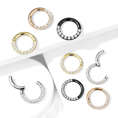 Rose Gold Plated Surgical Steel Paved CZ Hinged Septum Ring Clicker