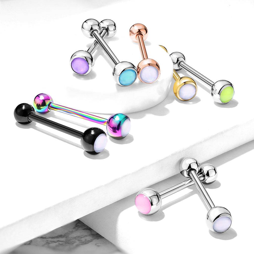 Rose Gold Plated Surgical Steel White Gem Tongue Ring Straight Barbell