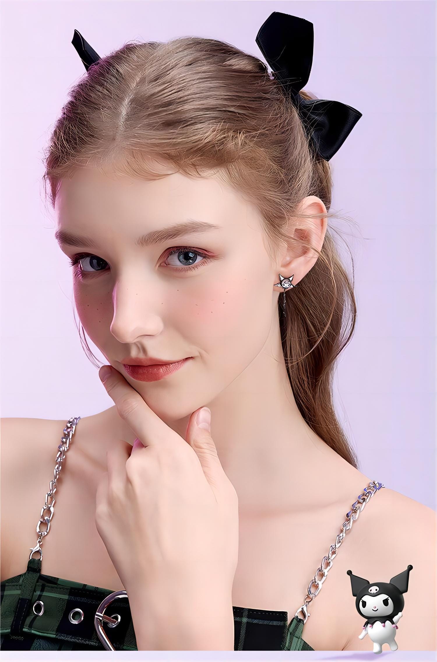 Sanrio Enamel Arrow Heart Devil Kuromi Earrings