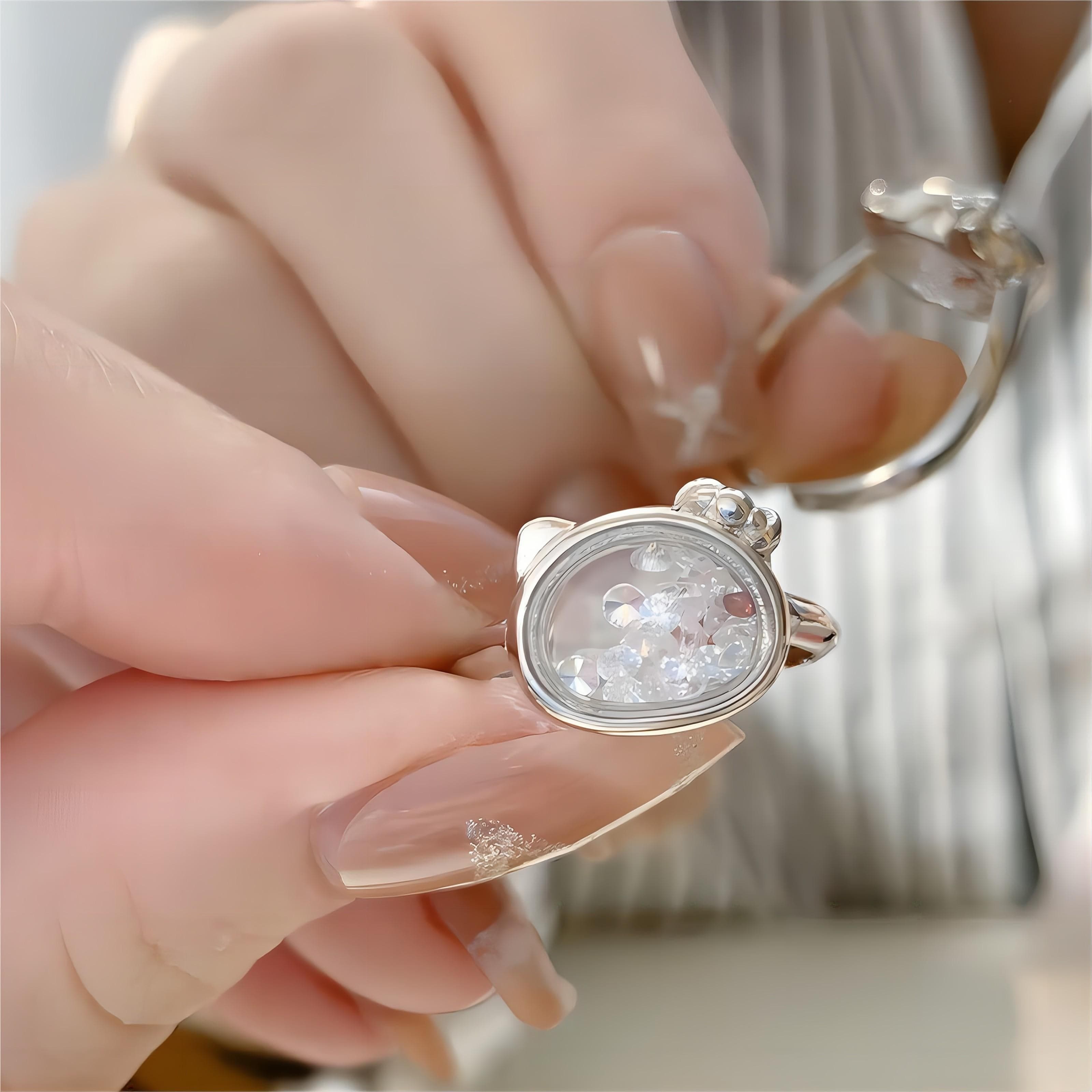 Sanrio Family Movable Crystal Filled Sterling Silver Ring