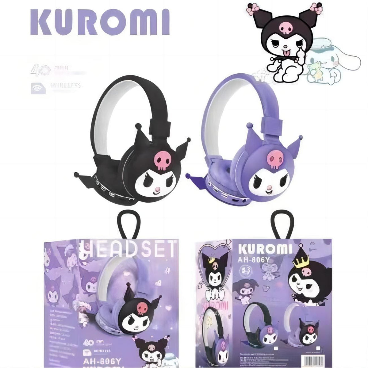 Sanrio Kuromi Hello Kitty Bluetooth Wireless Stereo Headset Earphone Headphone