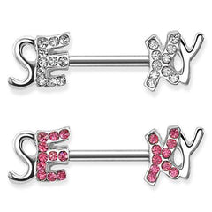 "Sexy" CZ Encrusted Nipple Ring 316L Surgical Steel Barbell