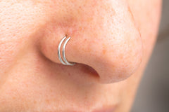 .925 Sterling Silver Double Hoop Nose Ring