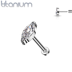 Implant Grade Titanium Threadless Push In Labret White Marquise CZ Stud