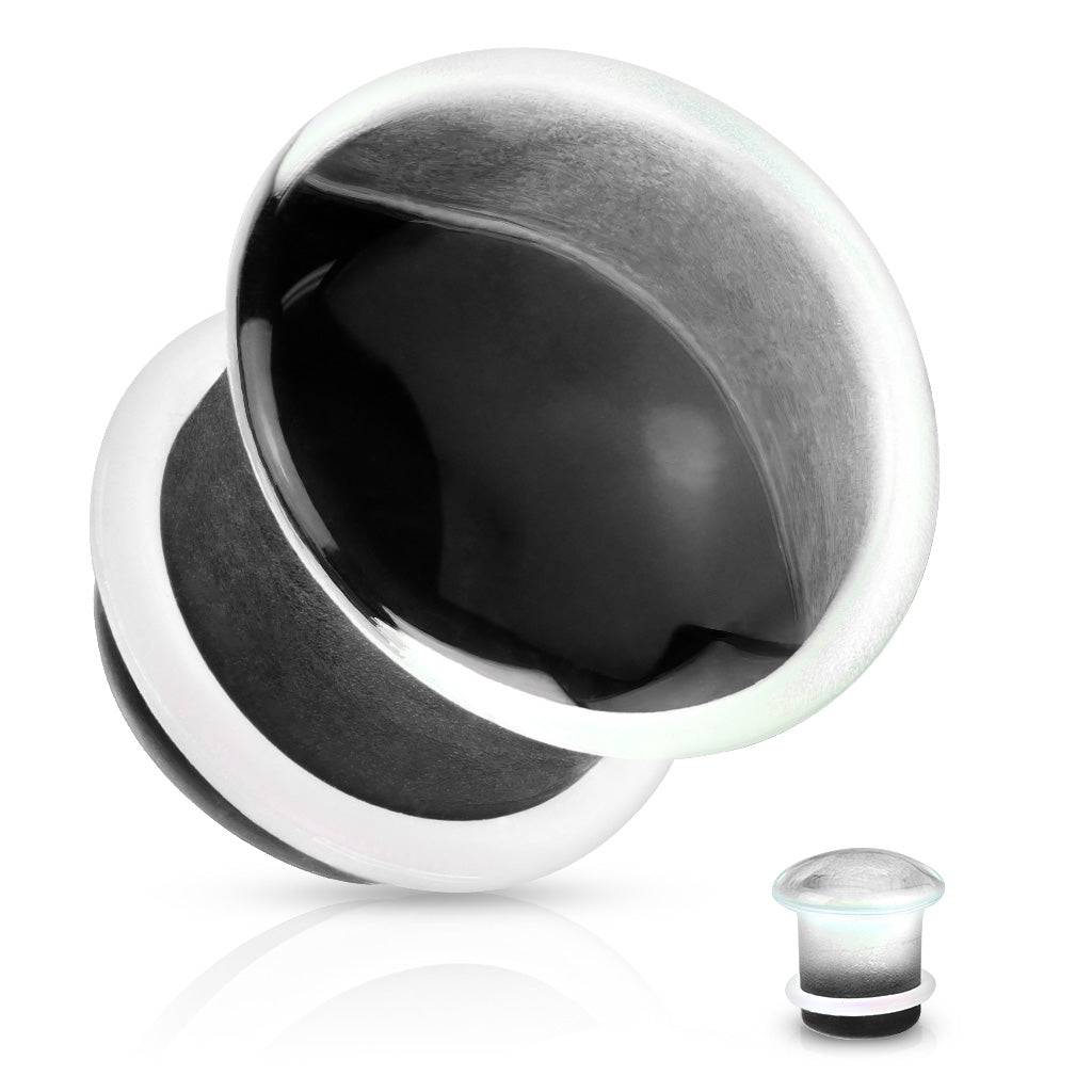 Single Flared Black Glass Ear Plug w. Clear O-Ring