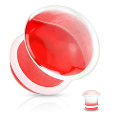 Single Flared Red Glass Ear Plug w. Clear O-Ring