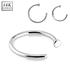 Solid 14KT White Gold Nose Ring Hoop with Stopper