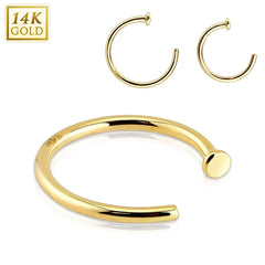 Solid 14KT Yellow Gold Nose Ring Hoop with Stopper