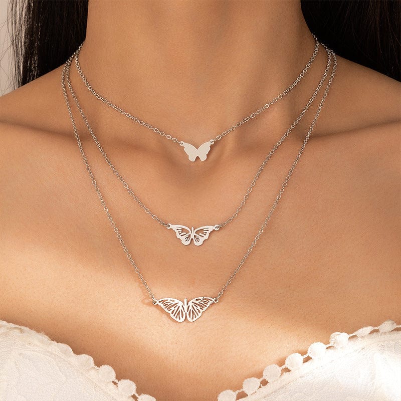 Stainless Steel 3 Pieces Butterfly Necklace Set